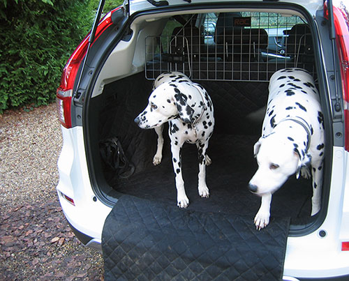 Two girls on walkies travelling in style with a fully tailored boot liner in the family Honda CRV